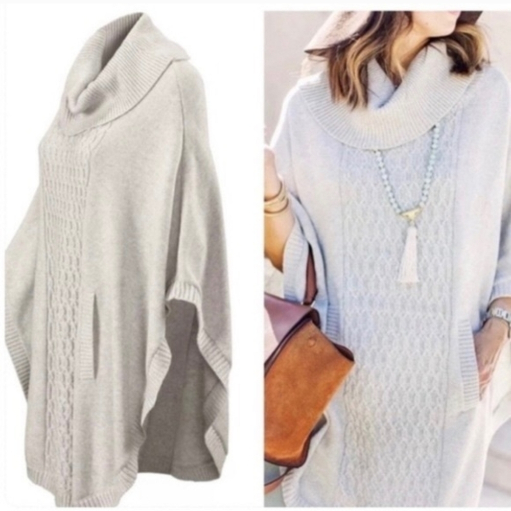 Cabi Cowl Neck Poncho Style Grey Sweater Size Small